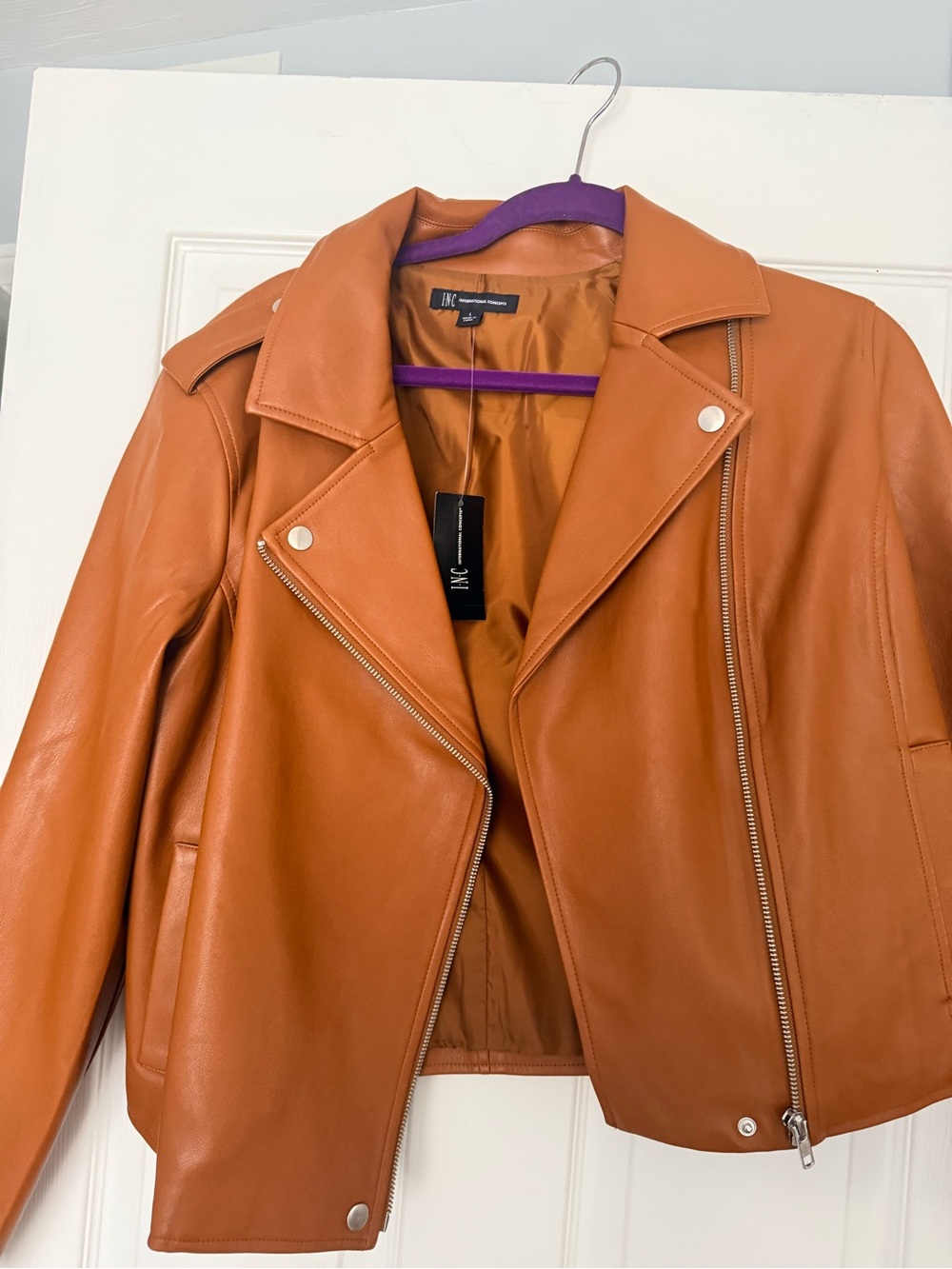 NWT -INC International Concepts Burnt Orange Faux Leather Moto Jacket